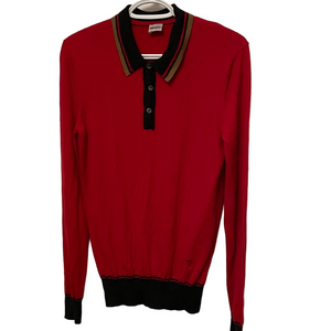 Women’s Kenzo 100% Wool Red Sweater with Striped Trim Size Medium